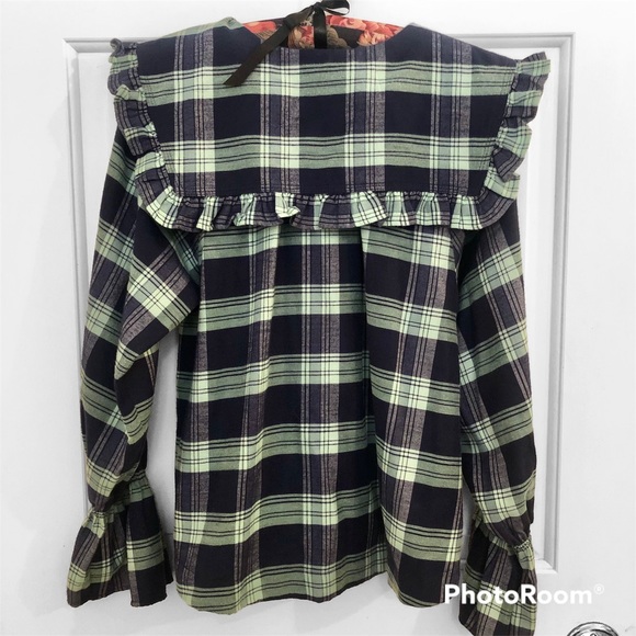 NWT Topshop Plaid Ruffle Blouse - Picture 2 of 6